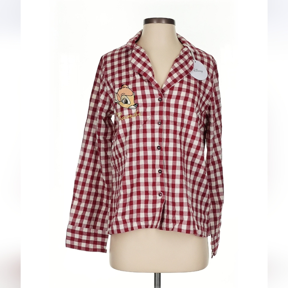 Disney Bambi Flannel Long Sleeve Button Up Shirt Small Red gingham Top